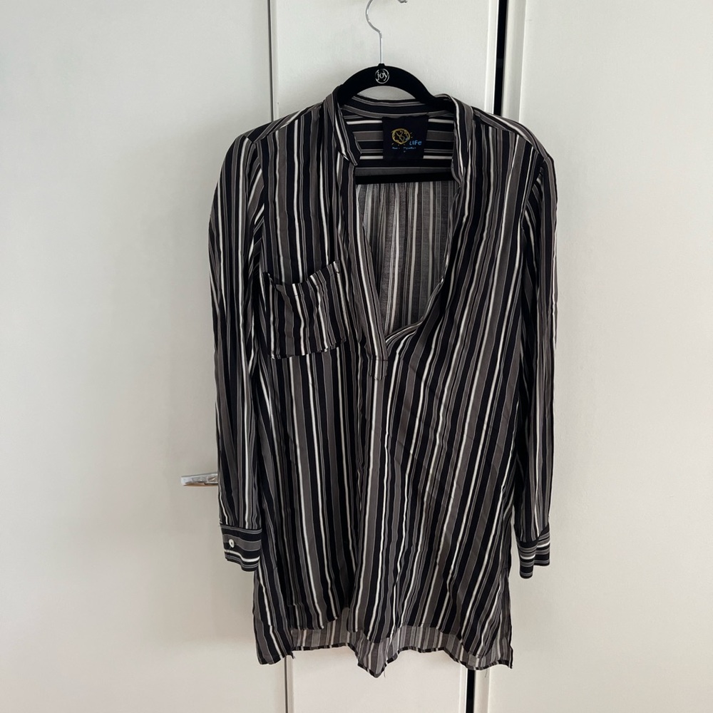 Planet Blue Blue Life Black Striped Tunic Dress Medium